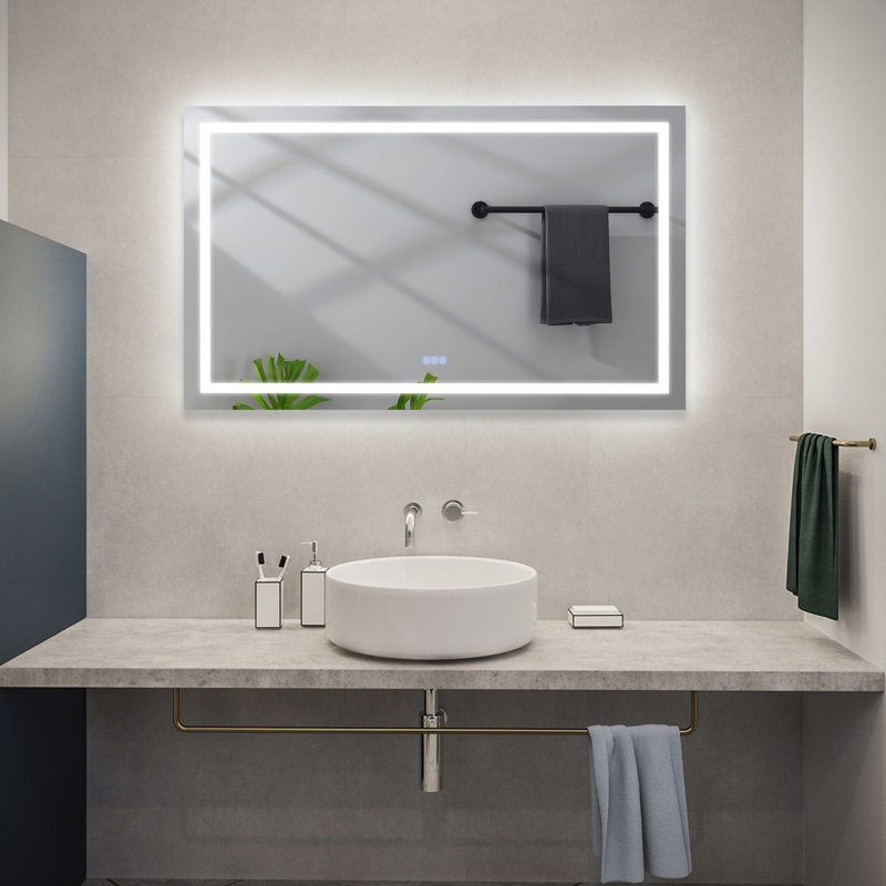 Miroir de salle de bain sans cadre, 36 po x 60 po, gris
