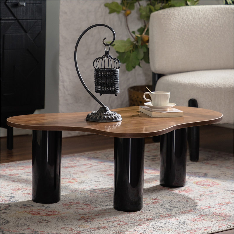 Table basse de salon, panneau de fibres à densité moyenne noir jais, forme de nuage irrégulier de 39,37 pouces, assemblage facile