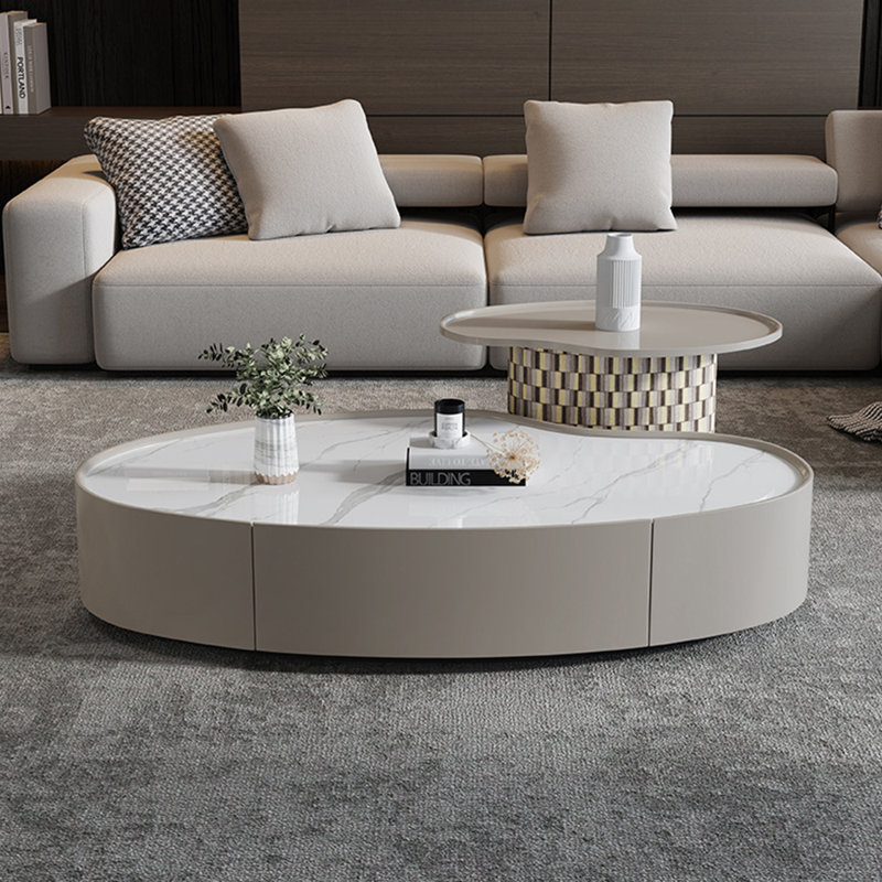 Table basse moderne minimaliste ovale en pierre frittée
