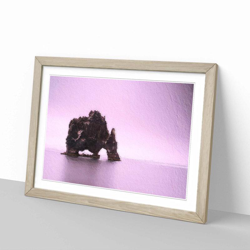 Rock Formation Under a Pink Sky in Iceland - Picture Frame Painting Print, 36cm H x 48cm W x 2cm D, Oak Framed