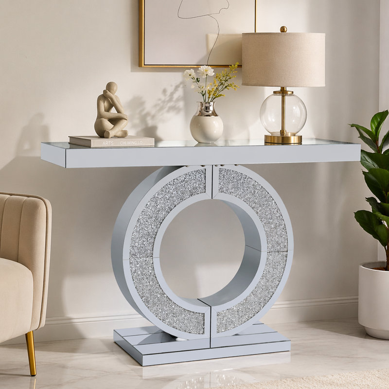 Console en forme de O avec miroir et entrée en cristal