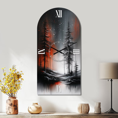 Starlight Crimson Night Forest I - Celestial Arch Wall Clock