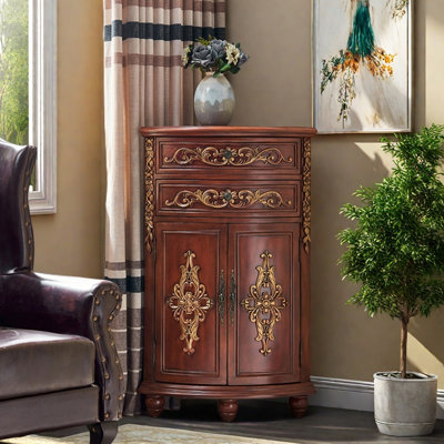 Vintage Paint Distressing Carving Accent Cabinet by NICECABINET