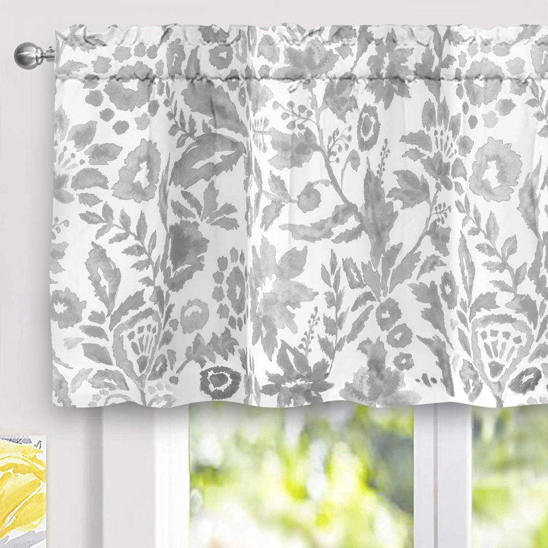 Gray Floral Polyester Rod Pocket Window Valance 52" W x 24" L