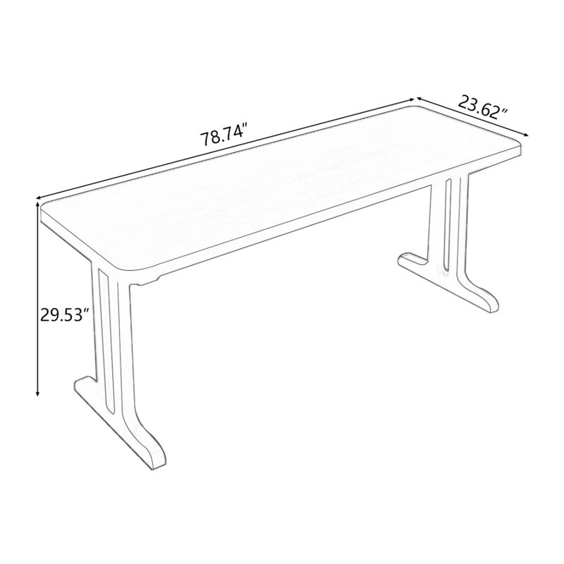 Bureau d'écriture rectangulaire en bois massif brun noisette, 29.53" H x 78.74" W x 23.62" D