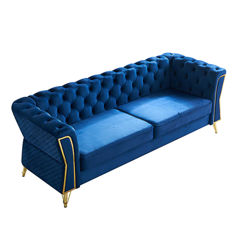 Canapé rembourré 87,4 po Temeko, Velours bleu