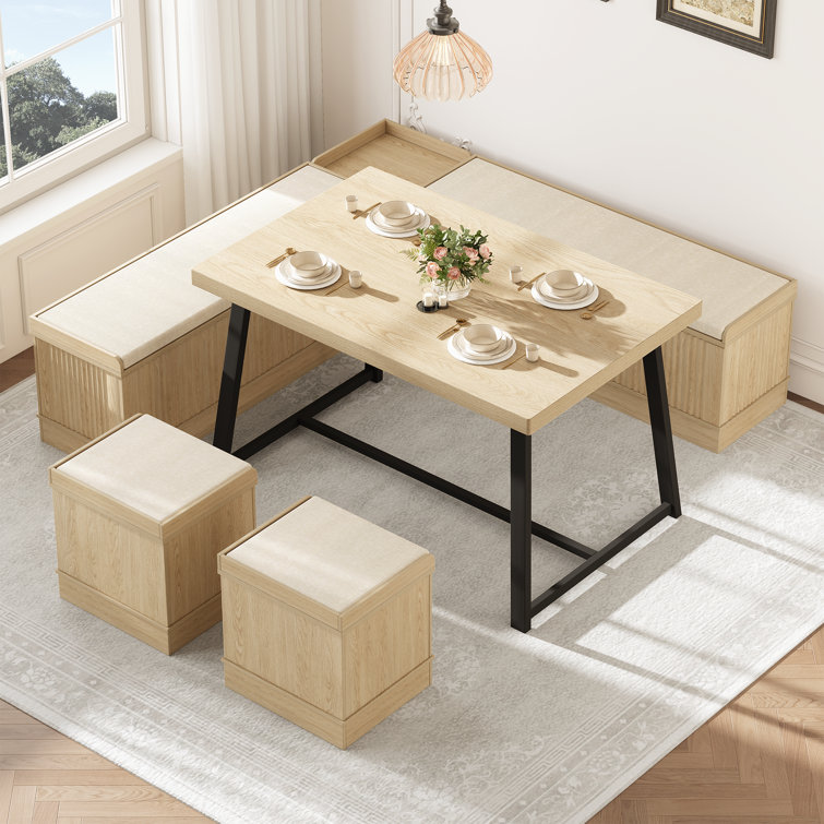 Simple And Stylish 5 Person Corner Breakfast Nook Set With Hidden Storage