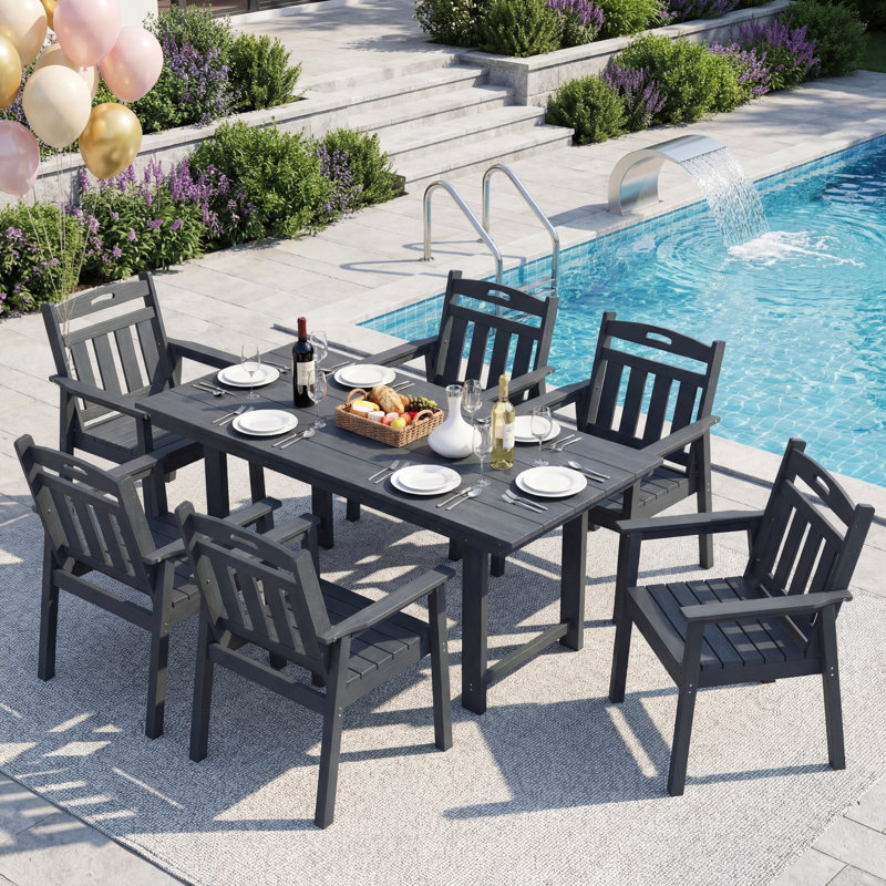 Rectangular 7-Pieces HDPE Outdoor Dining Set All-Weather