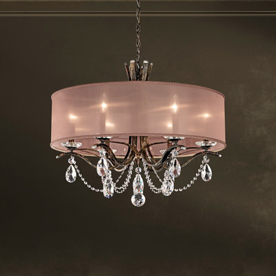 Vesca 6 Light 28in x 24in Chandelier with Gold Drum Shade in Heirloom Bronze with Clear Radiance Crystal