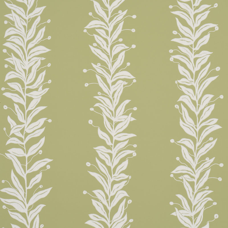 Schumacher x Marian Mcevoy Tendril Stripe Wallpaper, Olive
