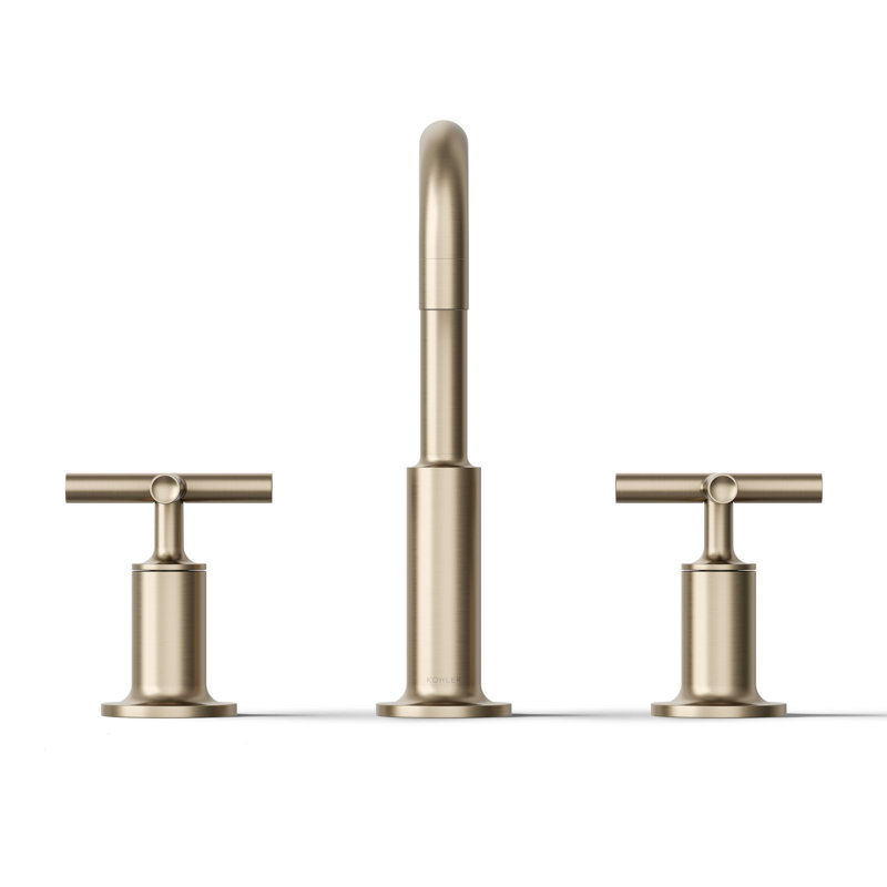 Kohler Purist® Widespread Bathroom Faucet with Pop-Up Drain Assembly, 3-Hole High Arc Cross Handle Bathroom Sink Faucet, 1.2 gpm