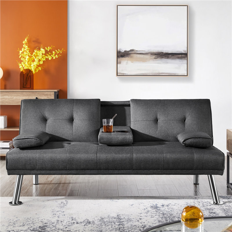 Colour 3-Seater Convertible Futon Sofa Bed, Dark Grey