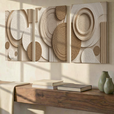 3 pièces, art moderne, sculpture, cercle, superposés, cercle, superposé, texture, grand paysage panoramique, décor de toile moderne pour le salon, la chambre à coucher, le bureau et la maison
