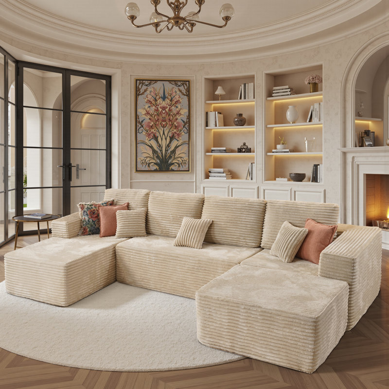 Canapé modulaire en velours côtelé Cloudie Koyu, Velours côtelé beige