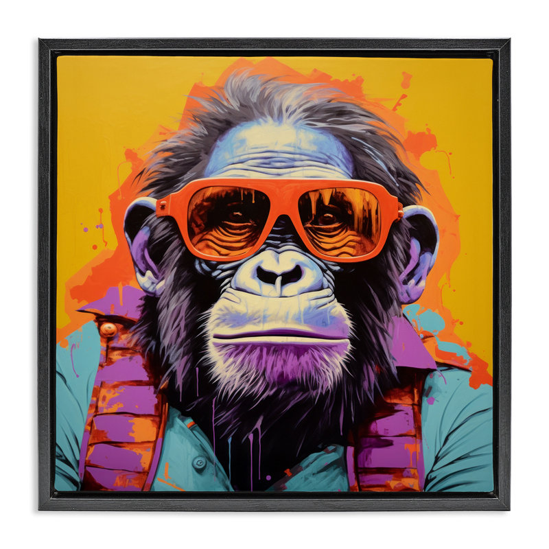 Pop Style Gorilla, 18" H x 18" W, Jet Black Floater Frame