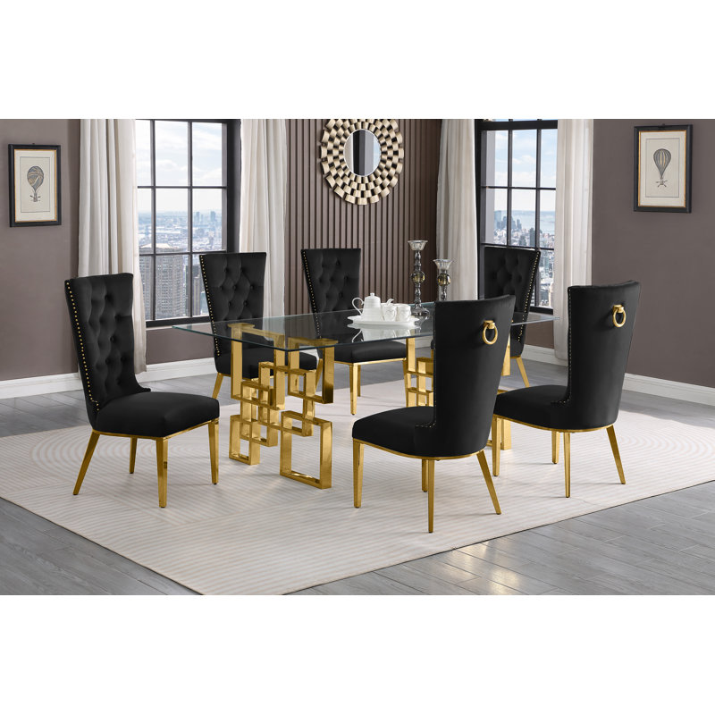 5 pièces Ensemble repas, Noir / or, 7