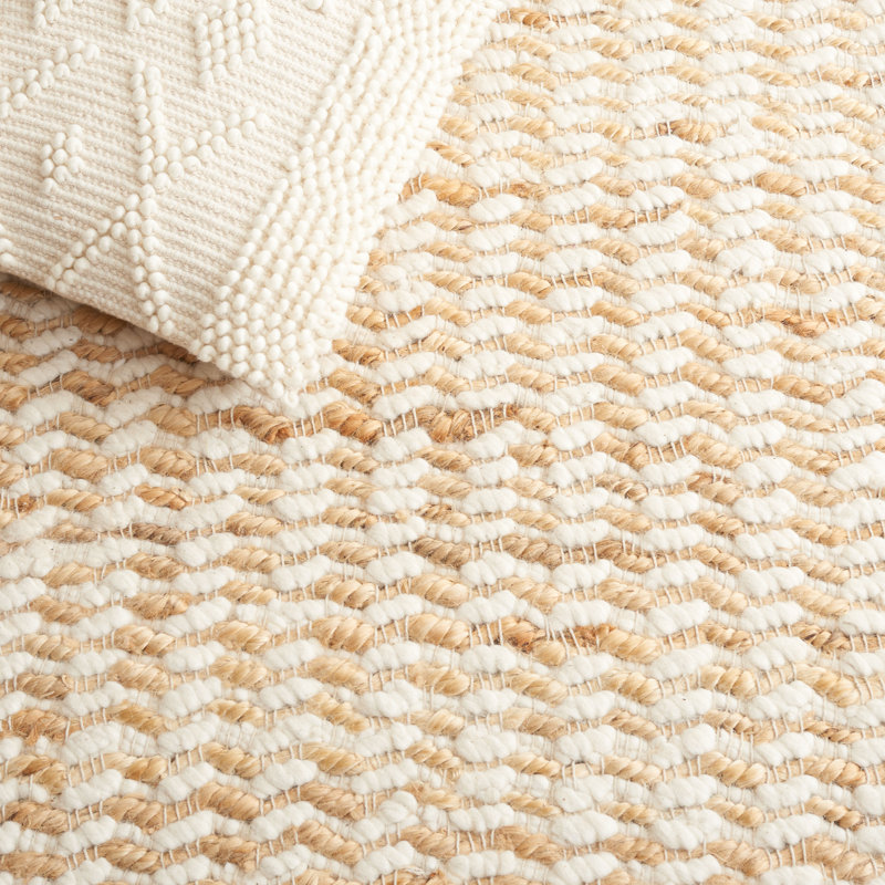 Alexendria Natural Fiber Hand Loomed Jute/Wool/Cotton Rug in Natural/Ivory, Rectangle 5' x 8'