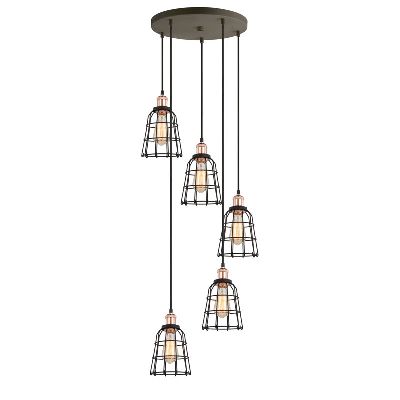 Luminaire suspendu en forme de cloche 5 lumières Pinnix, Laiton antique / Bronze