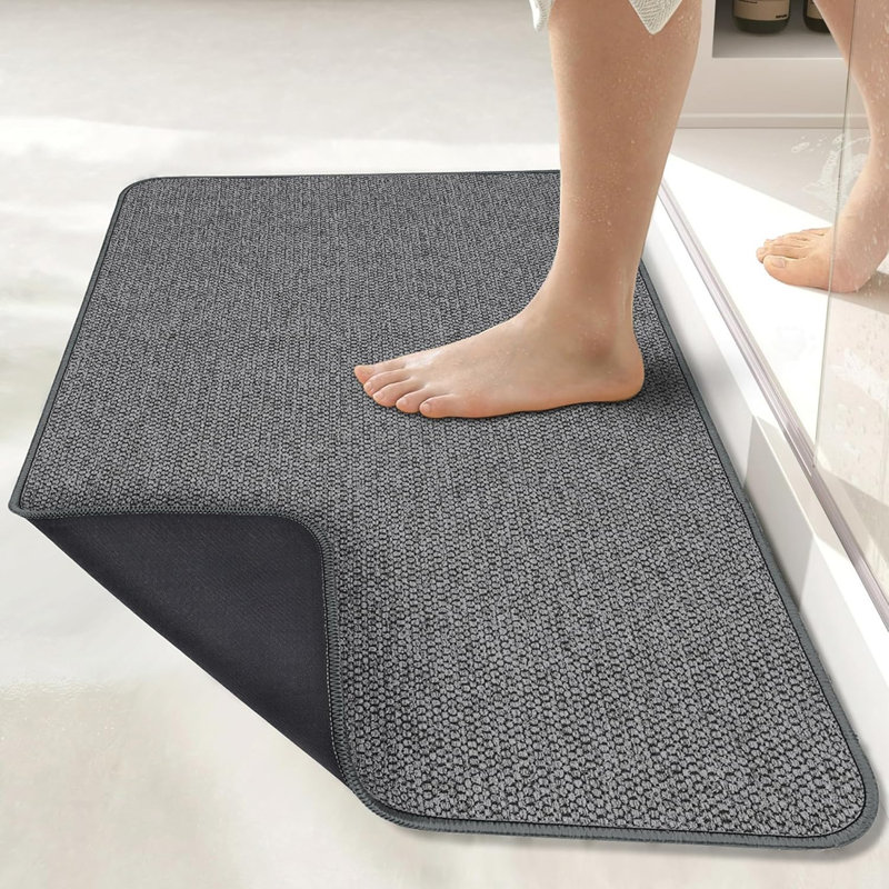 Tapis de bain ultra minces lavables à la machine, Gris foncé, 17 x 27 inch