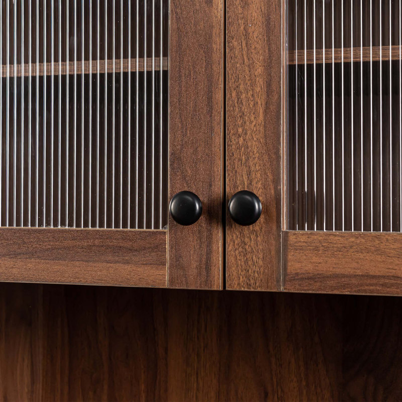 Farmhouse Storage Cabinet with 4 Doors,Pantry Organizers for Kitchen,Dining Room, Walnut
