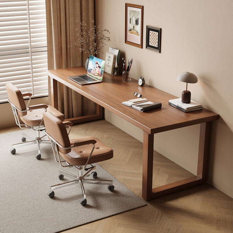 Light brown Rectangular Solid Wood writing desk, 29.53" H x 62.99" W x 27.56" D, Light Brown