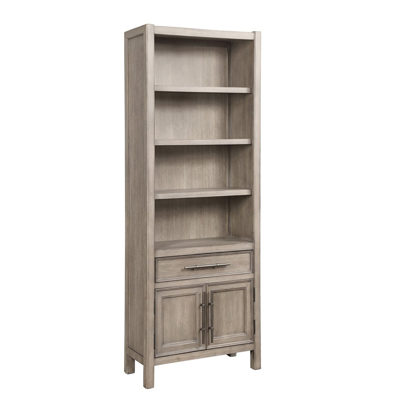 Bibliothèque blanche en chêne, 75 po x 24 po x 14 po, quincaillerie bronze surdimensionnée sans assemblage avec tiroir, 75 po x 14 po x 24 po, fini