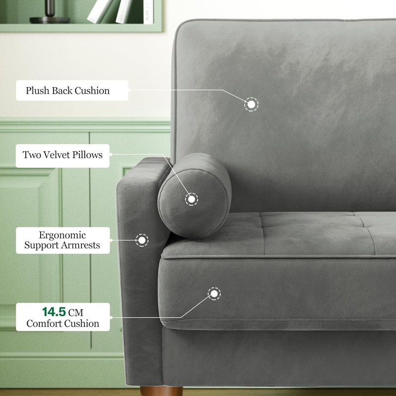 Collierville 2 Seater Velvet Sofa, Grey Velvet