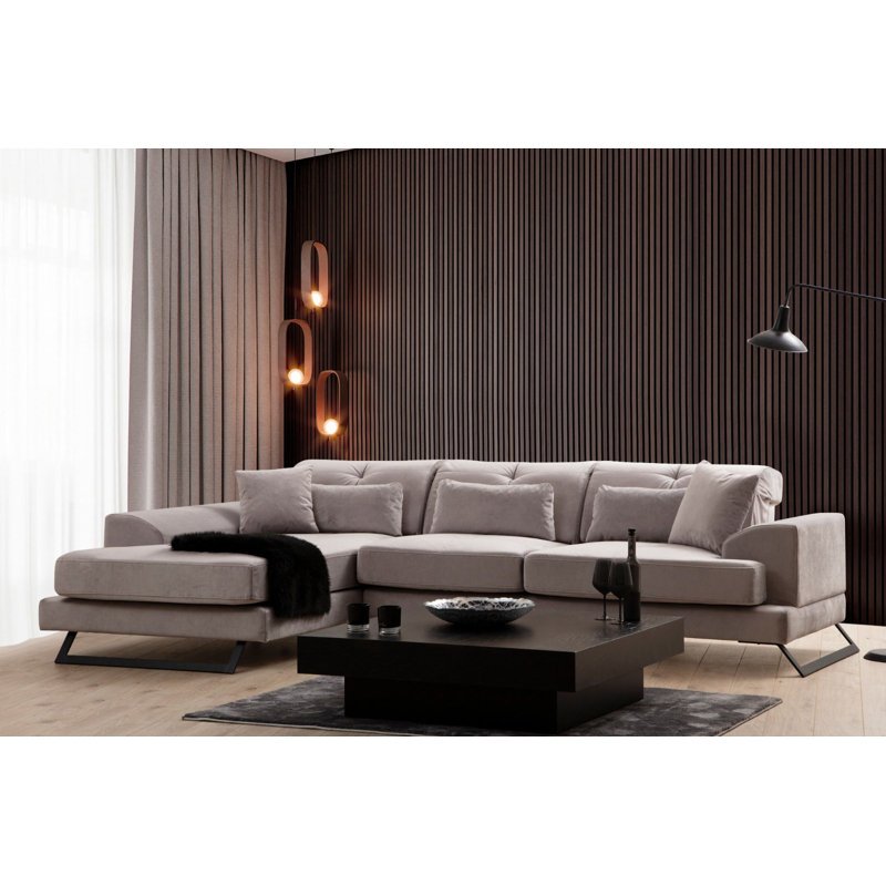 Stylish Corner Sofa, Light Grey, 119.6 x 74.8 x 36.2 inches | Beech Wood & Chipboard Frame, 100% Polyester Fabric | Adjustable Backrest, Soft Foam Cushions, Modern Industrial Design | Includes 5 Cushions