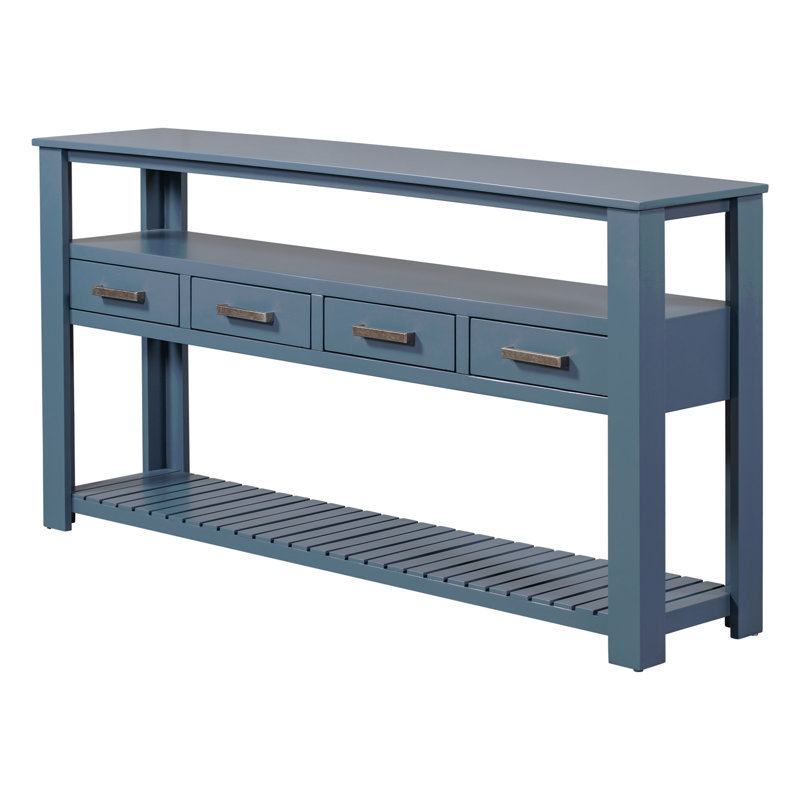U_STYLE 62.2''Large Entryway Table With 4 Drawers,Painted Console Table With 3-Tier Open Shelves And Metal Handles,Versatile Hallway Sofa Table For Living Room, Bedroom, Foyer And Kitchen