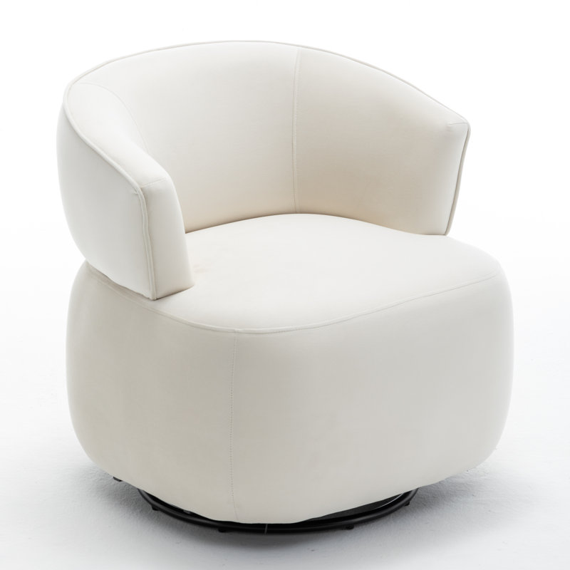 Olevide Swivel Barrel Chair, Beige Velvet