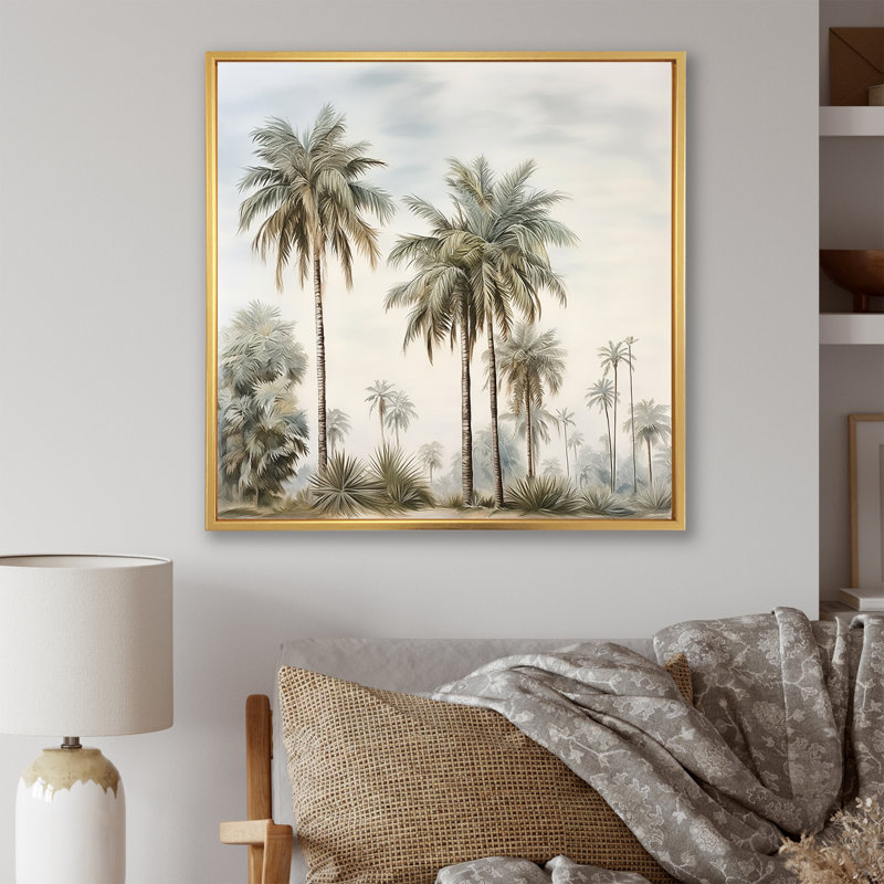 Palmiers sur la plage, impression sur toile, H 16 po x l 16 po x P 1 po, Cadre flottant doré