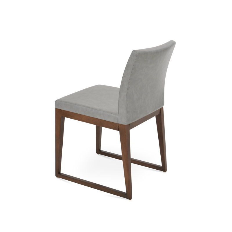 Aria Sled Wood Dining Chair, Light Gray PPM Faux Leather