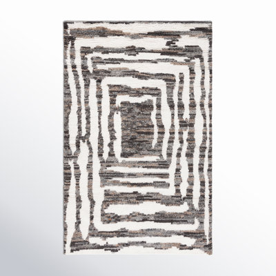 Kass Abstract Hand-Knotted Wool Area Rug in Ivory/Charcoal