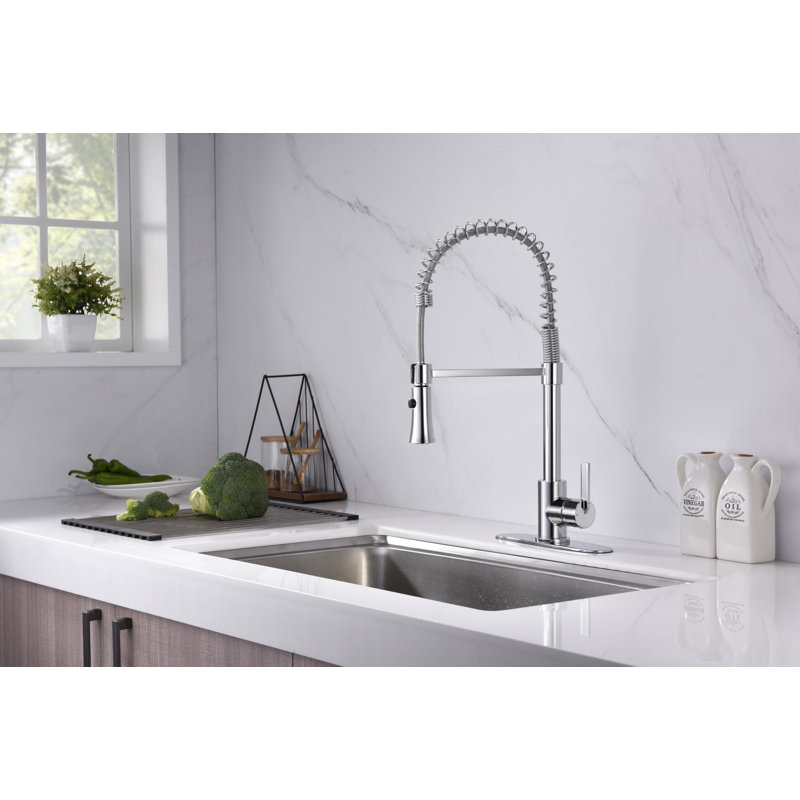 Prime Collection High-Arc Single Handle Kitchen/Bar Faucet with 2-Function Pull-Down Spring Spout Sprayer - Chrome Polished