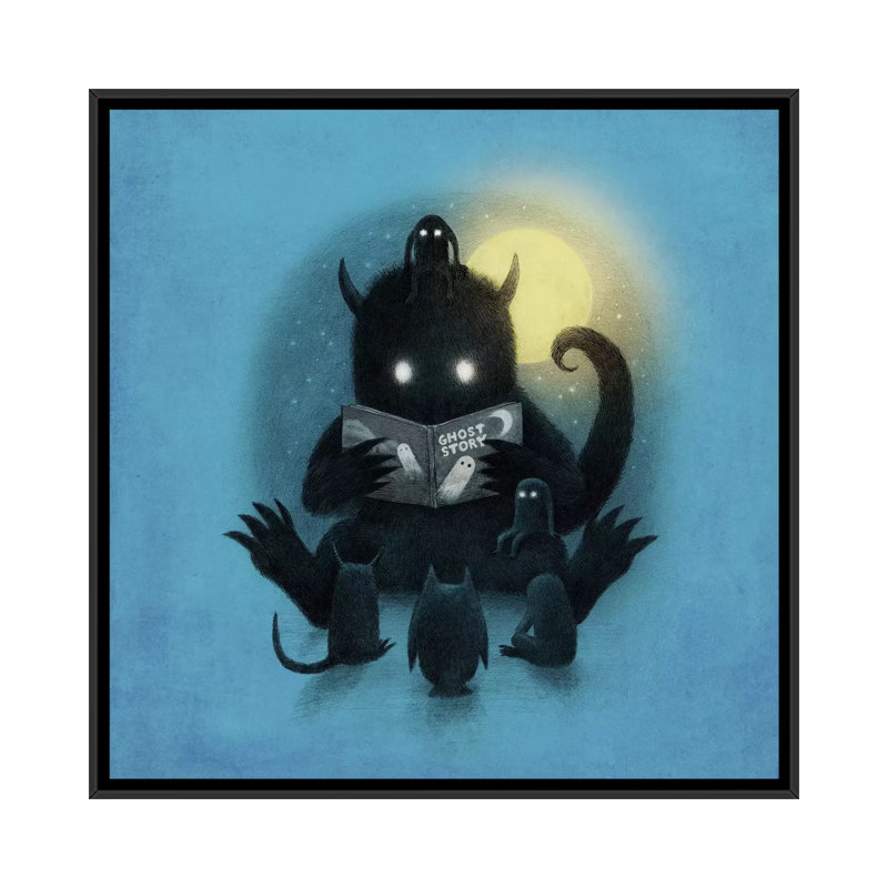 « story time ii », impression sur toile tendue, H 18 po x l 18 po x P 1,5 po, Toile avec cadre noir, Pas de tapis