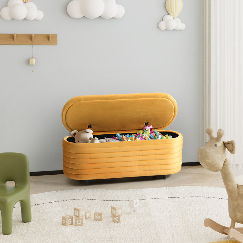 Banc de rangement rembourré en polyester Farrah, H 18,1 po x l 42,5 po x P 17 po, Jaune
