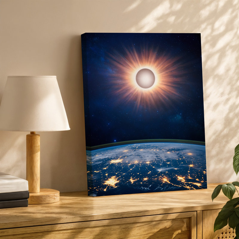Toile, une vue à couper le souffle d'une éclipse solaire de l'espace mettant en vedette l'art mural de la Terre