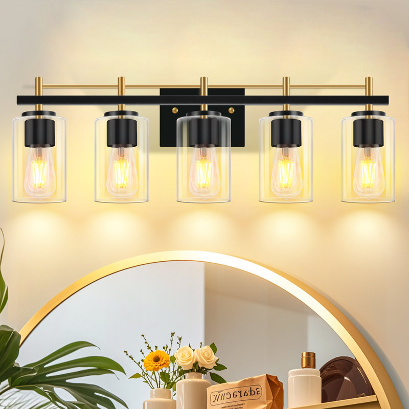 Bathroom Lighting Fixtures: 5-Light Bathroom Vanity Light Over Mirror with Clear Glass Shade, Wall Lamp for Mirror, 5