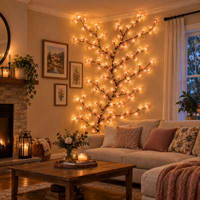 Cerisier en fleurs 48/72/96/144 à branches USB en rotin avec 8 modes de lumières colorées, décoration de chambre de mariage de Noël pour la Saint-Valentin