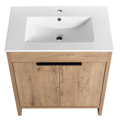 Meuble-lavabo autoportant. 30 po. Évier en céramique. 2 portes à fermeture en douceur. Contreplaqué. Meuble-lavabo moderne 30 po. Portes avec charnières.
