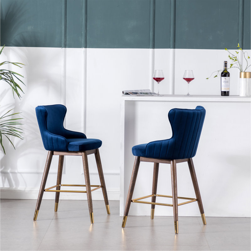 Ensemble de 2 tabourets à oreilles à hauteur de comptoir rembourrés en tissu, bleu, Bleu