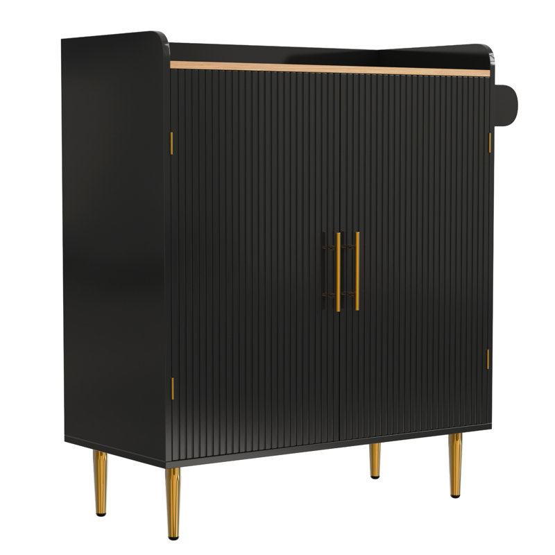Armoire de bar de style Mid-Century avec portes l 35 po x P 15 po, Noir