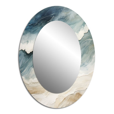 Modern Blue And Beige Sand Aerial View III - Large Oval Wall Mirror On Metal