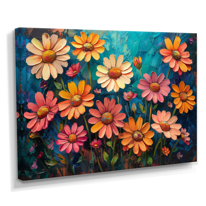 Collage de jardin multicolore «I» - marguerites, H 12 po x l 20 po, Toile tendue
