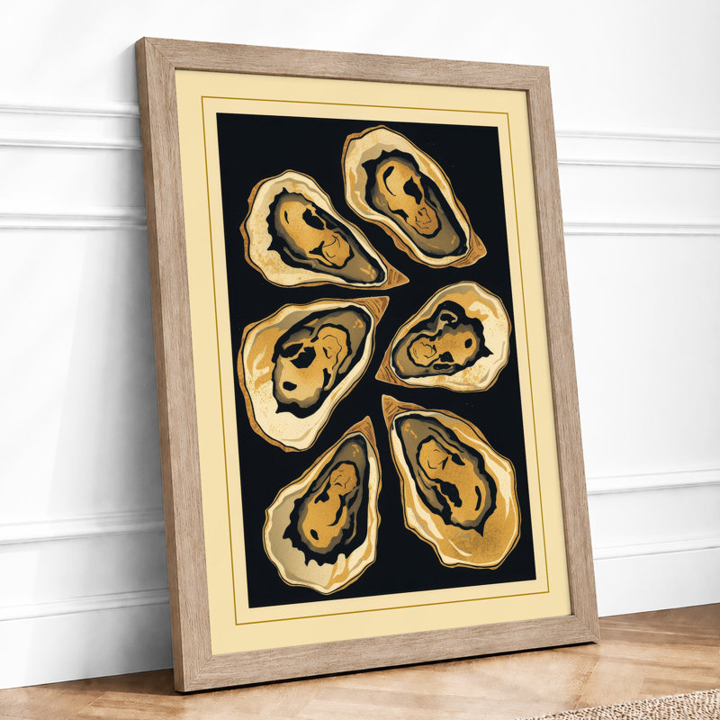 Six Oyster Shells Botanical - Print, A1 - 84.1 x 59.4 cm, Oak
