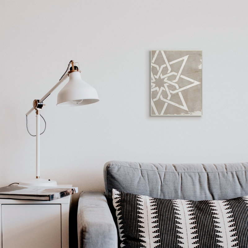 Étoile géométrique à huit pointes, détail grain vieilli, Plaque murale, H 15 po x l 10 po