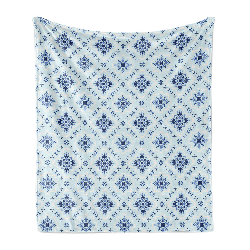 Ambesonne Azulejo Fleece Throw Blanket Rhythmic Talavera Pattern, 50" W x 60" L