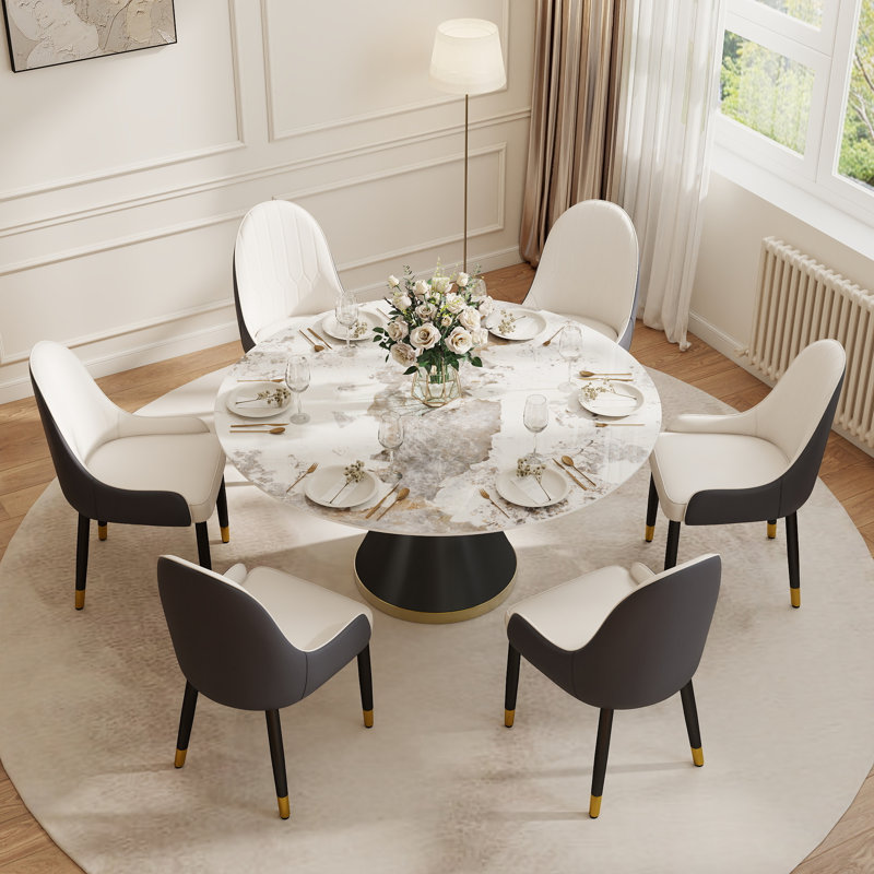 Ensemble de salle à manger moderne à 6 personnes avec base en piédestal Benedic, Pandora, Café