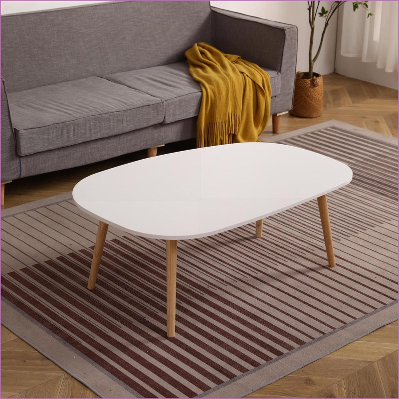 Table basse moderne en forme d'arc pour le salon - Conception ovale irrégulière, installation facile, espace généreux de 43,3 po