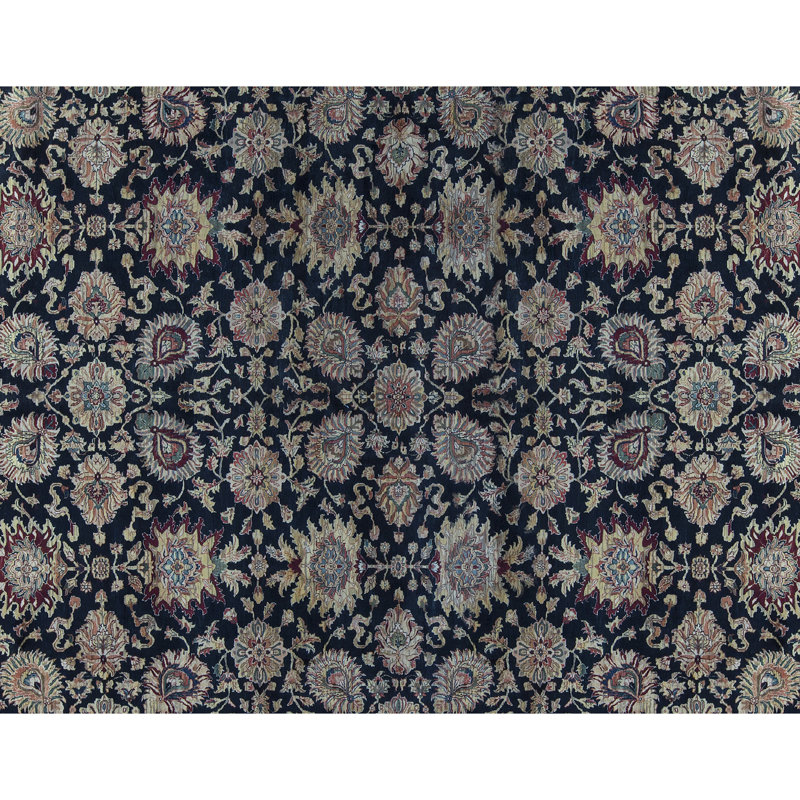 Tapis bleu et rouge noué à la main de haute qualité